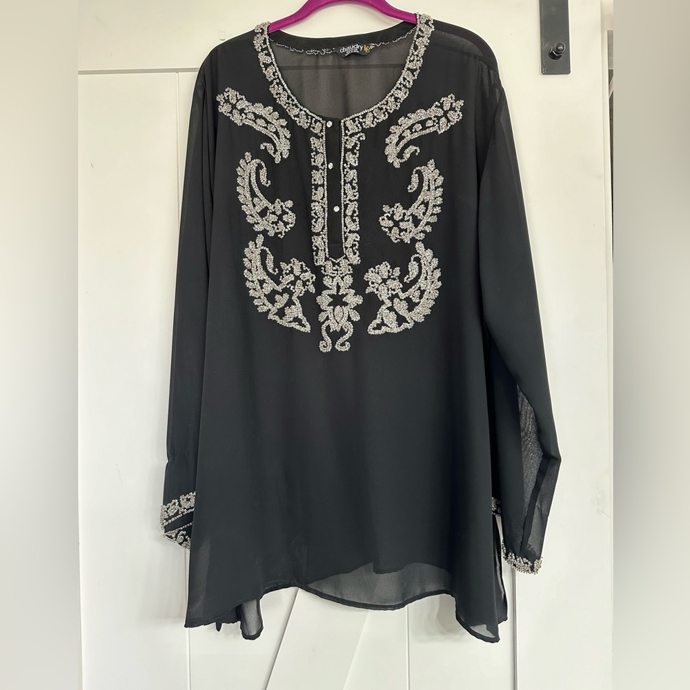 Gorgeous sheer black sparkly silver accents top